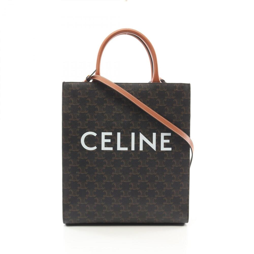 Celine Vertical Cabas Triomphe Tote Bag canvas leather black brown